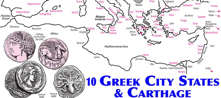 Greek City States Map, Carthage Punic War Coin, Syracuse, Magna Graecia, Hispania Citerior, Greece Map
