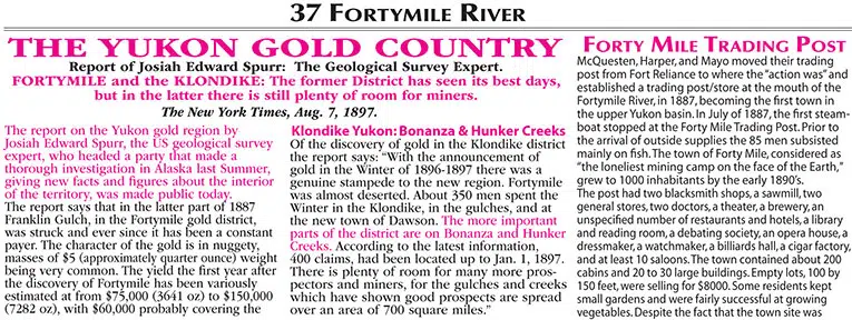 Yukon Gold Country, Fortymile & Klondike Discoveries